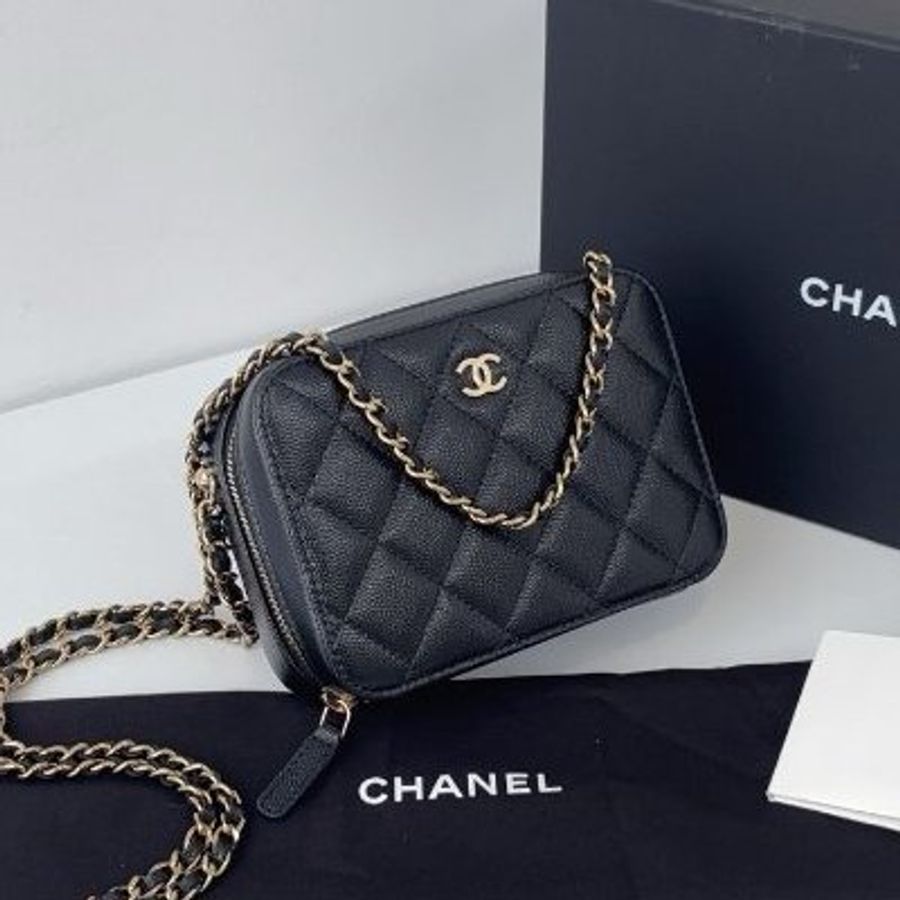 閒置新 香奈兒/Chanel Trendy CC mini黑金荔枝皮 盒子相機包 芯片款-2