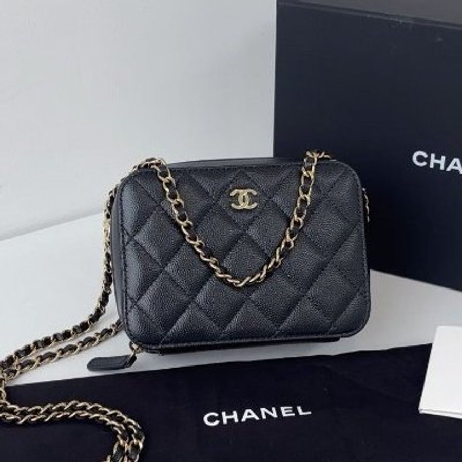 閒置新 香奈兒/Chanel Trendy CC mini黑金荔枝皮 盒子相機包 芯片款-5