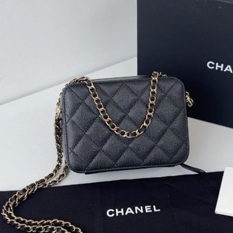 閒置新 香奈兒/Chanel Trendy CC mini黑金荔枝皮 盒子相機包 芯片款-6