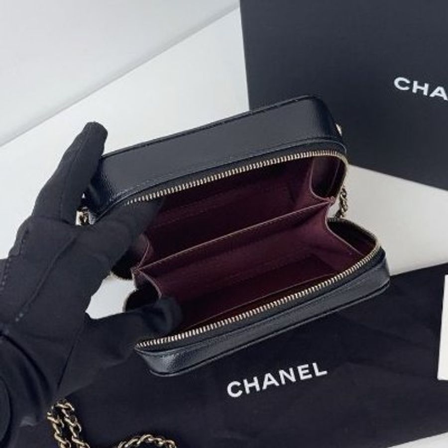 閒置新 香奈兒/Chanel Trendy CC mini黑金荔枝皮 盒子相機包 芯片款-8