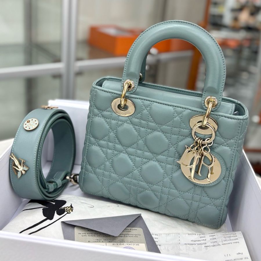 【近新閒置品】迪奧 Dior 徽章四格戴妃杏仁綠手提單肩斜挎包 17年票全套 五金膜還在-0