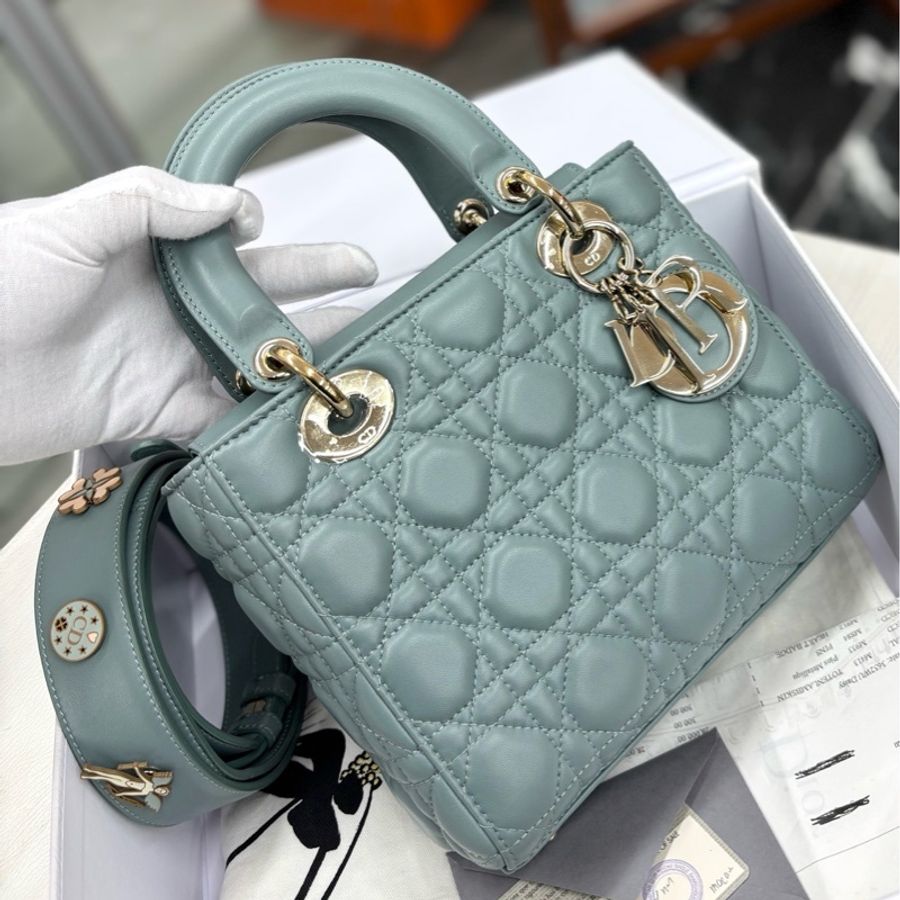 【近新閒置品】迪奧 Dior 徽章四格戴妃杏仁綠手提單肩斜挎包 17年票全套 五金膜還在-1