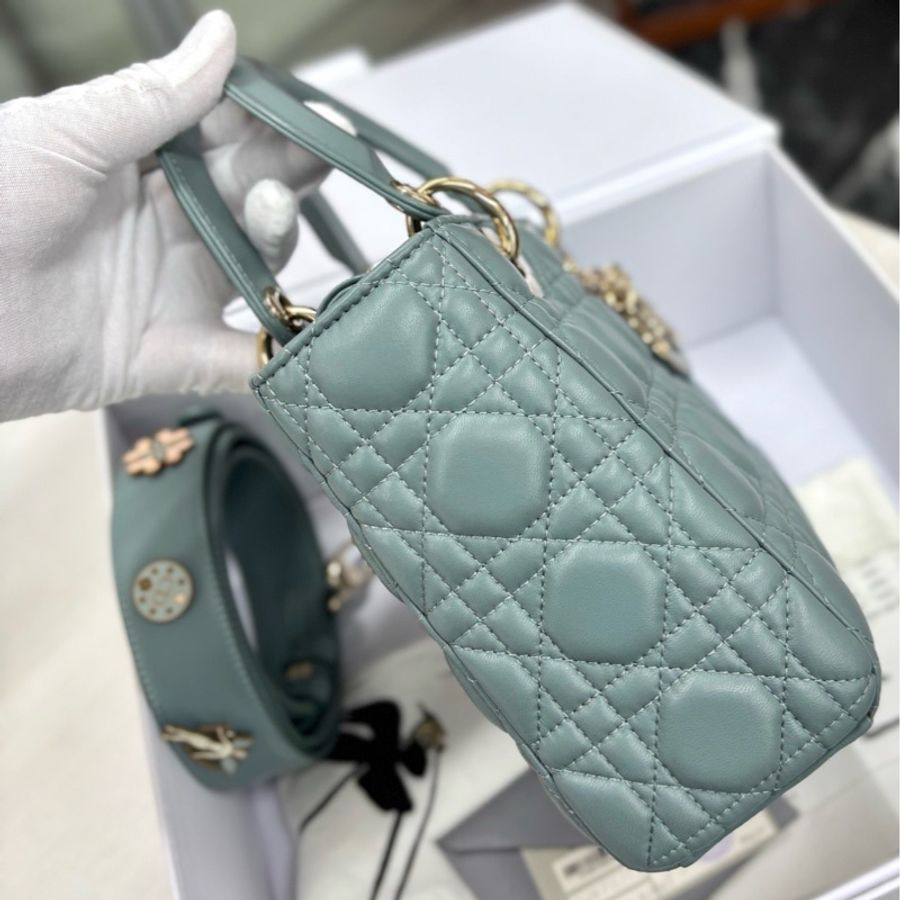 【近新閒置品】迪奧 Dior 徽章四格戴妃杏仁綠手提單肩斜挎包 17年票全套 五金膜還在-3
