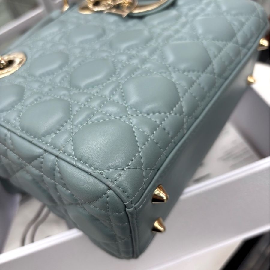 【近新閒置品】迪奧 Dior 徽章四格戴妃杏仁綠手提單肩斜挎包 17年票全套 五金膜還在-5