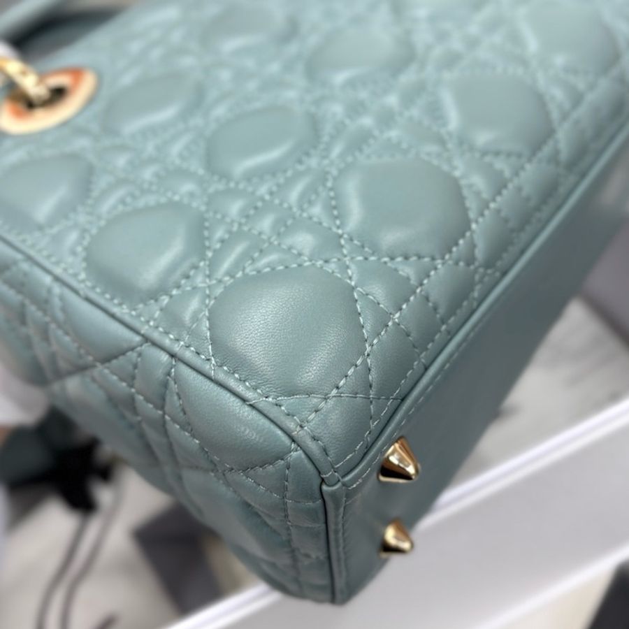 【近新閒置品】迪奧 Dior 徽章四格戴妃杏仁綠手提單肩斜挎包 17年票全套 五金膜還在-7