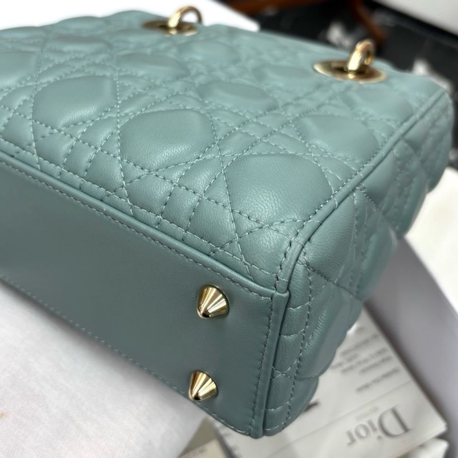 【近新閒置品】迪奧 Dior 徽章四格戴妃杏仁綠手提單肩斜挎包 17年票全套 五金膜還在-8