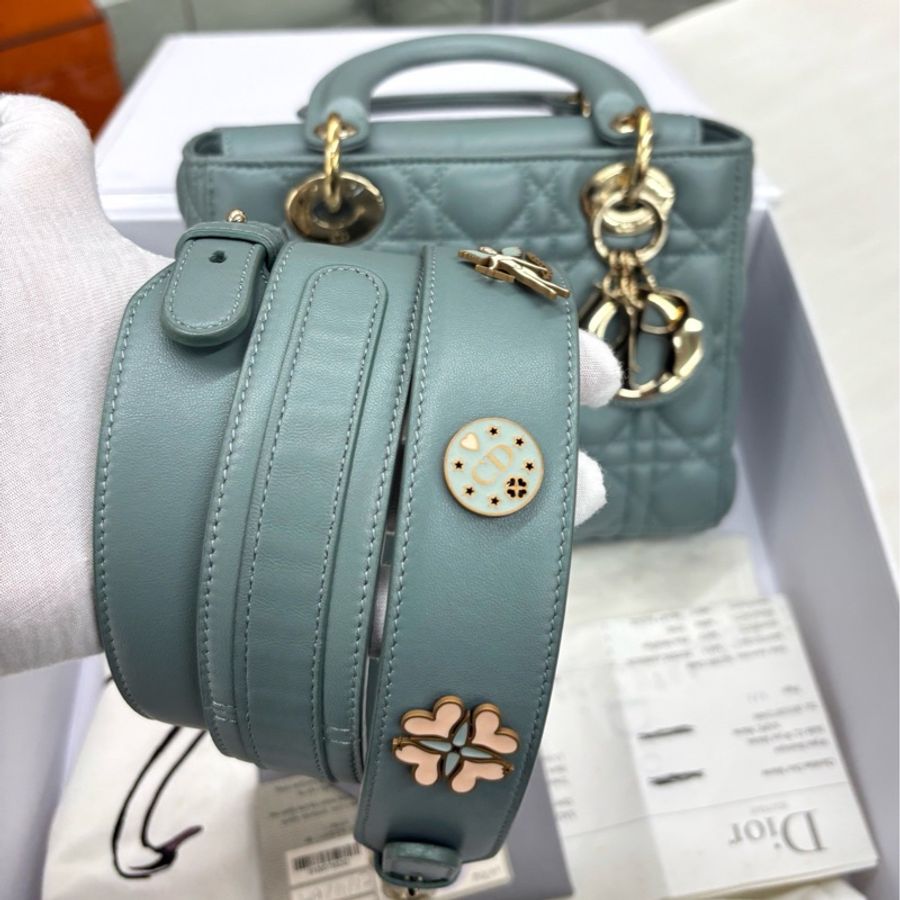【近新閒置品】迪奧 Dior 徽章四格戴妃杏仁綠手提單肩斜挎包 17年票全套 五金膜還在-9