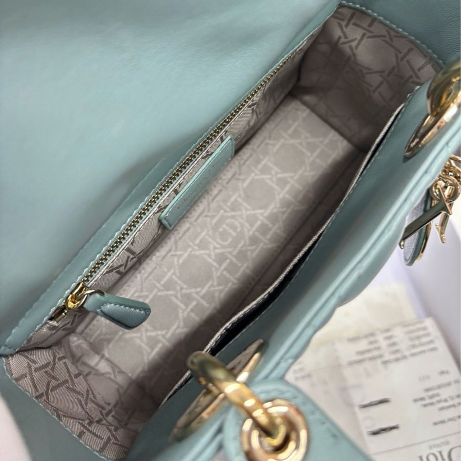 【近新閒置品】迪奧 Dior 徽章四格戴妃杏仁綠手提單肩斜挎包 17年票全套 五金膜還在-10