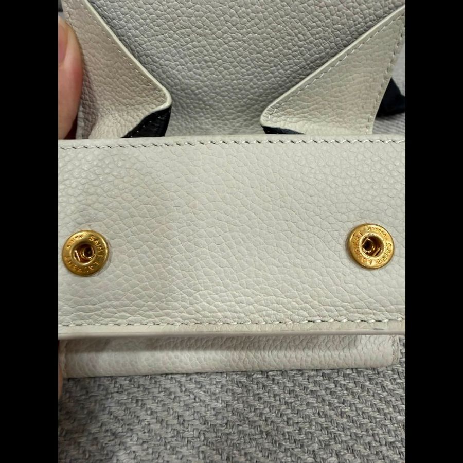 Ysl 象牙灰白小牛皮三折小短夾-19