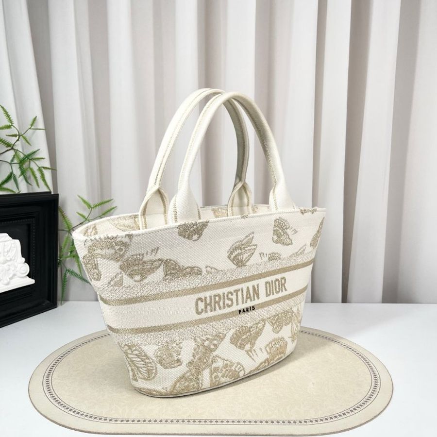Dior 白金蝴蝶刺繡菜籃子托特包 25*20*11cm 98新配件塵袋-4