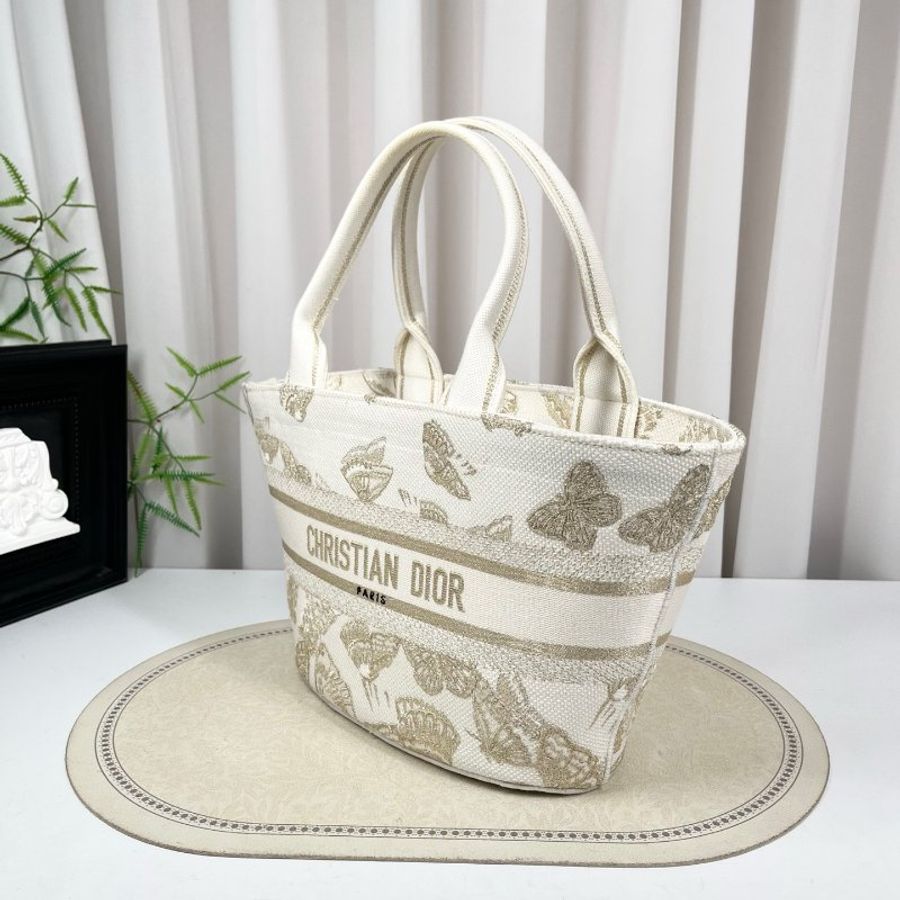 Dior 白金蝴蝶刺繡菜籃子托特包 25*20*11cm 98新配件塵袋-5