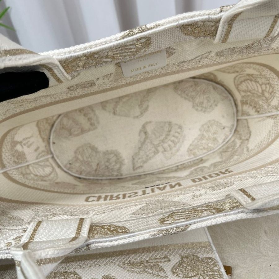 Dior 白金蝴蝶刺繡菜籃子托特包 25*20*11cm 98新配件塵袋-7