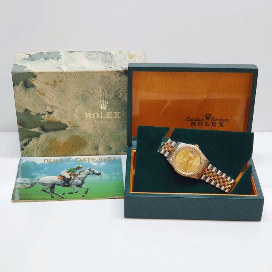 【大眾名錶】ROLEX 勞力士16233 Datejust 蠔式日誌 半金款 後加鑽圈 金色十鑽面盤 大眾名錶G367-9