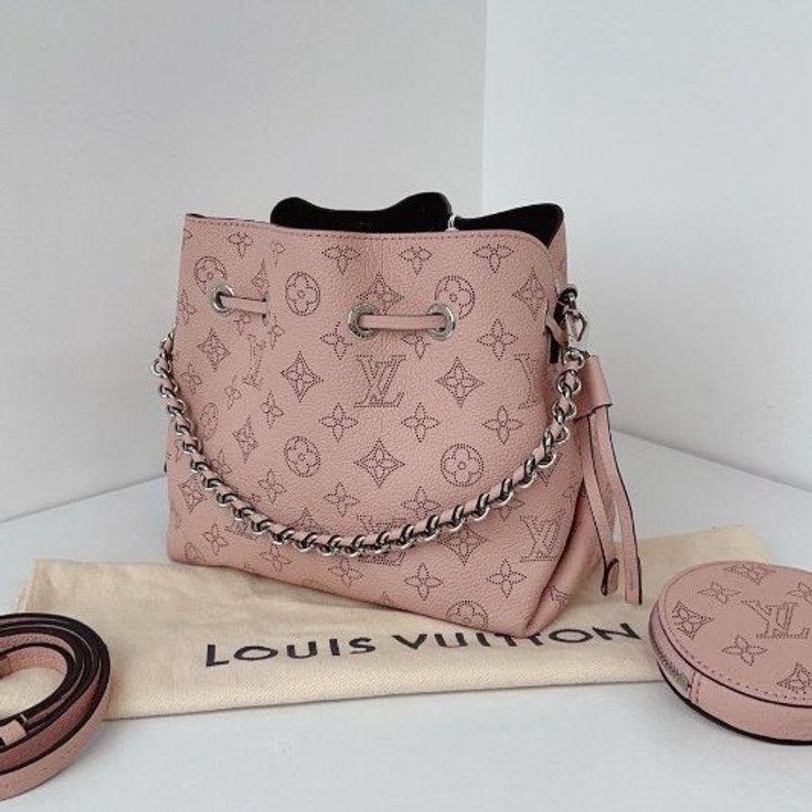 近新品 路易威登/Louis Vuitton Bella粉色全皮鏤空老花月光女神Tote 芯片款-3