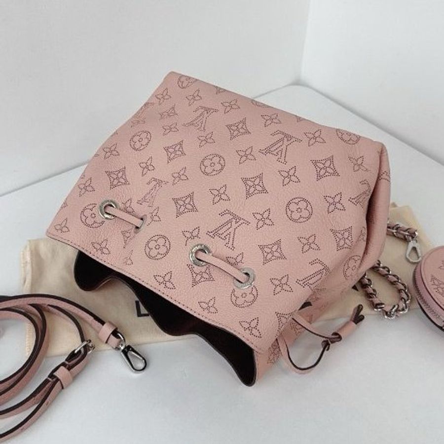 近新品 路易威登/Louis Vuitton Bella粉色全皮鏤空老花月光女神Tote 芯片款-4