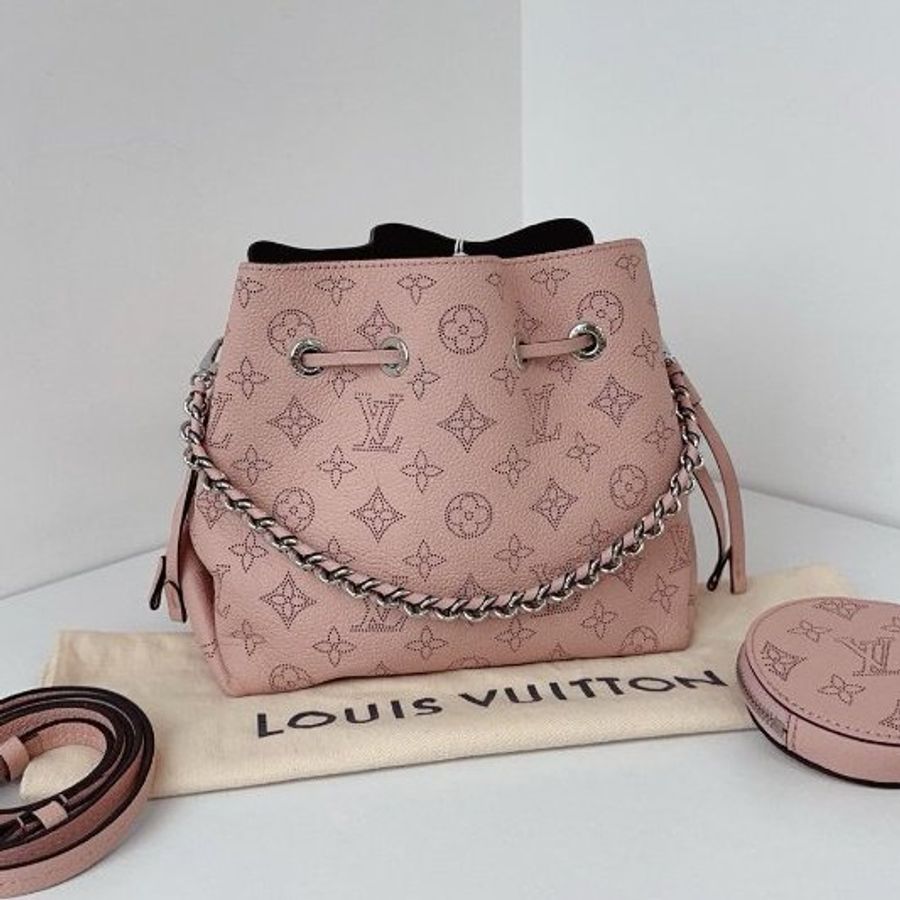 近新品 路易威登/Louis Vuitton Bella粉色全皮鏤空老花月光女神Tote 芯片款-5