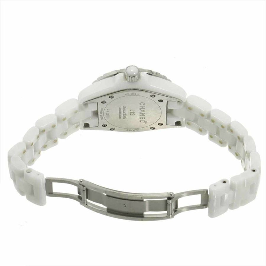 香奈兒 J12 33mm H2054 銀座精品店限量版女士腕錶 11P 粉紅藍寶石白色陶瓷石英錶-3