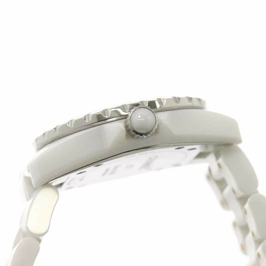 香奈兒 J12 33mm H2054 銀座精品店限量版女士腕錶 11P 粉紅藍寶石白色陶瓷石英錶-4