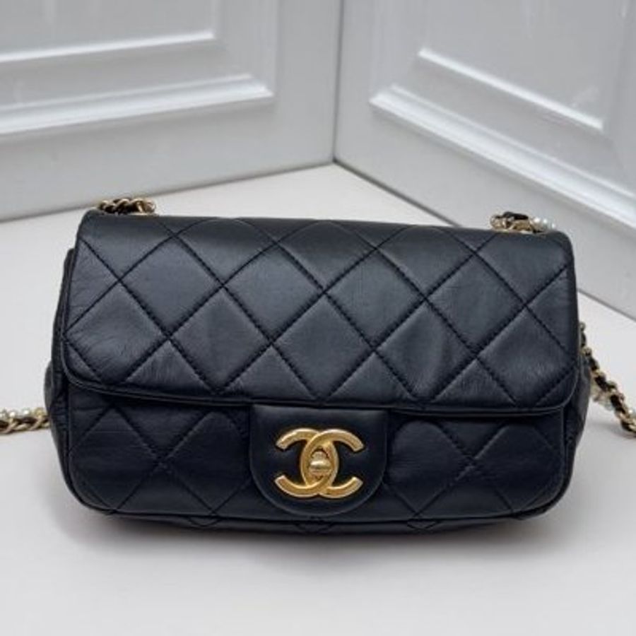 香奈兒/Chanel 黑金牛皮珍珠CF大mini 鏈條包-5