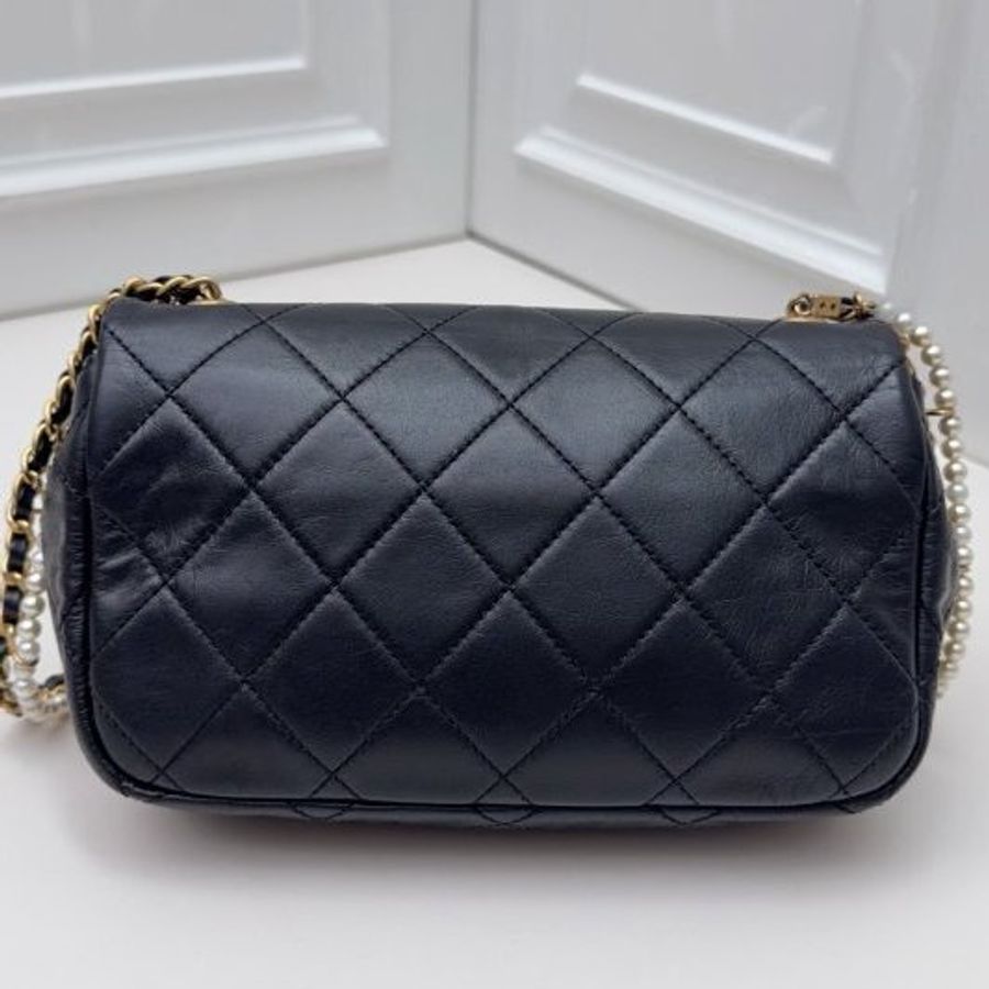 香奈兒/Chanel 黑金牛皮珍珠CF大mini 鏈條包-6