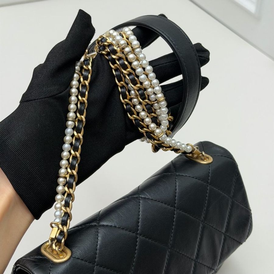 香奈兒/Chanel 黑金牛皮珍珠CF大mini 鏈條包-9
