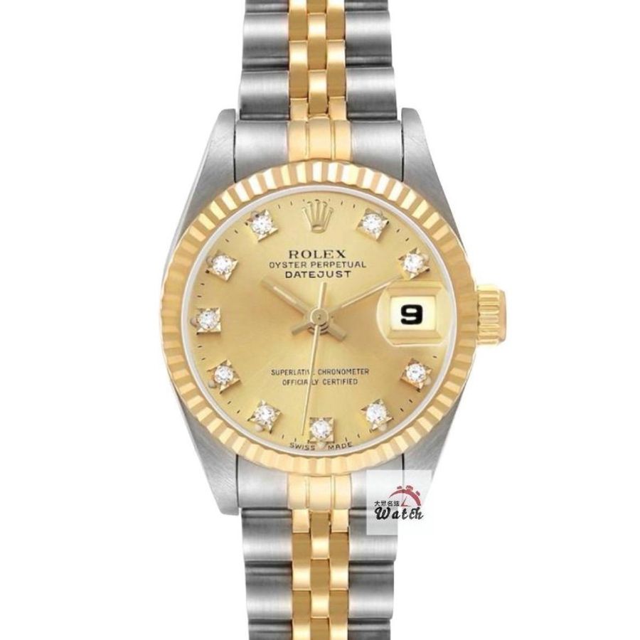 【大眾名錶】ROLEX 勞力士 69173 Datejust 蠔式女錶 半金系列 太陽坑紋錶圈 金十鑽 大眾名錶G368-0