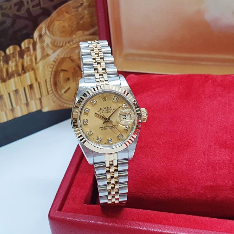 【大眾名錶】ROLEX 勞力士 69173 Datejust 蠔式女錶 半金系列 太陽坑紋錶圈 金十鑽 大眾名錶G368-1