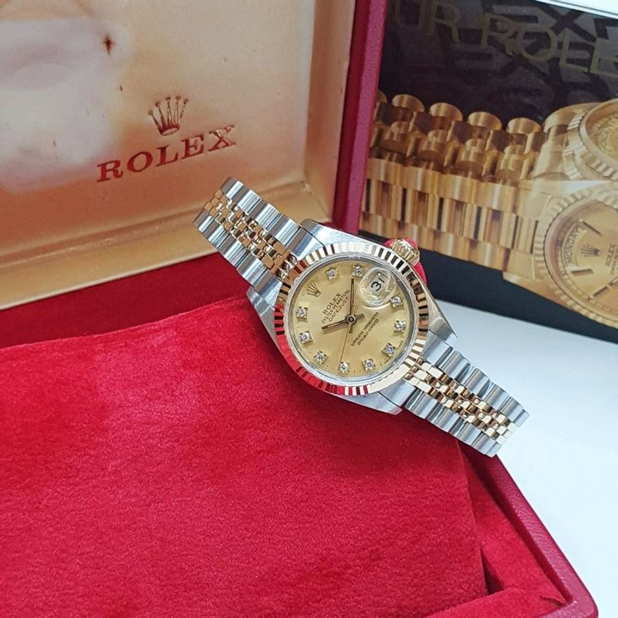 【大眾名錶】ROLEX 勞力士 69173 Datejust 蠔式女錶 半金系列 太陽坑紋錶圈 金十鑽 大眾名錶G368-2