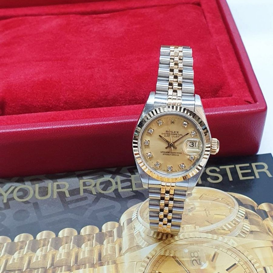 【大眾名錶】ROLEX 勞力士 69173 Datejust 蠔式女錶 半金系列 太陽坑紋錶圈 金十鑽 大眾名錶G368-3