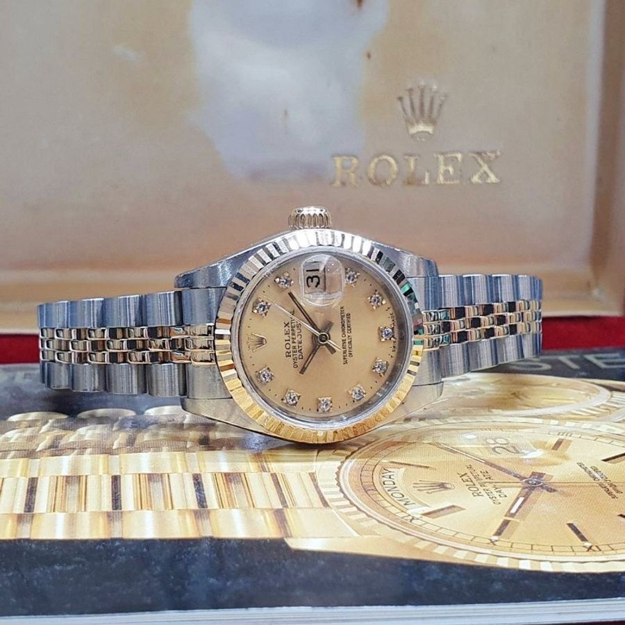 【大眾名錶】ROLEX 勞力士 69173 Datejust 蠔式女錶 半金系列 太陽坑紋錶圈 金十鑽 大眾名錶G368-4