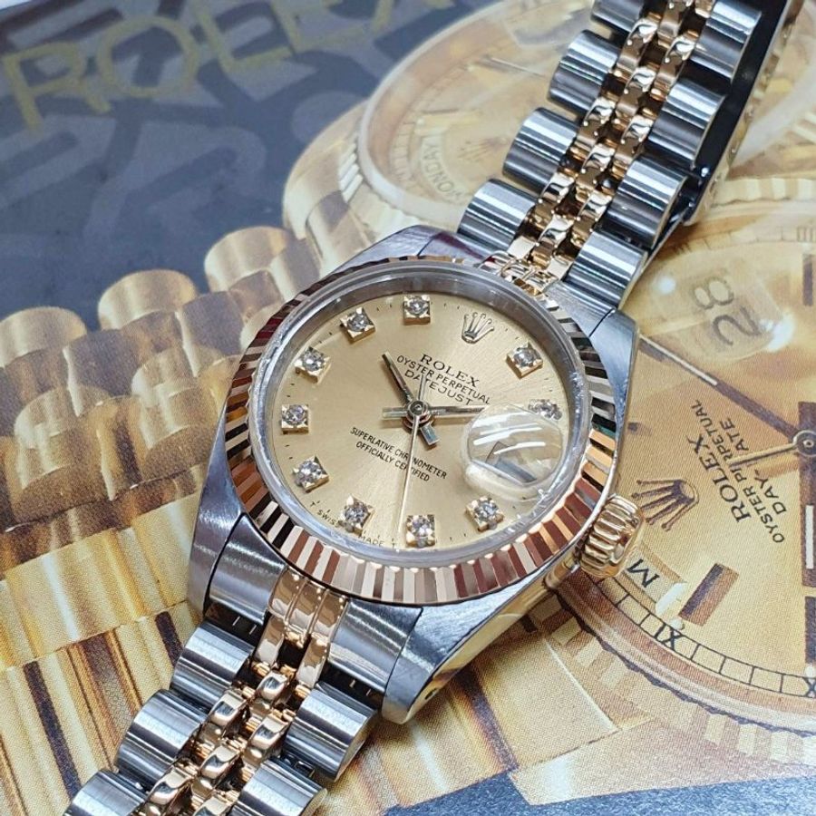 【大眾名錶】ROLEX 勞力士 69173 Datejust 蠔式女錶 半金系列 太陽坑紋錶圈 金十鑽 大眾名錶G368-8