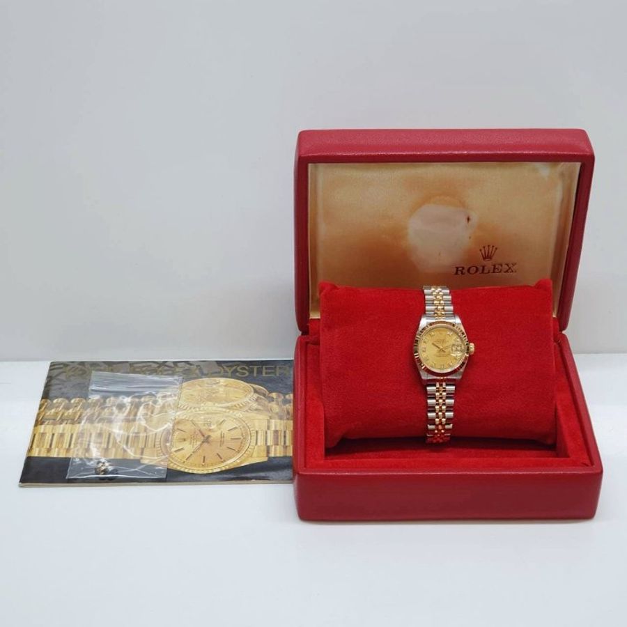 【大眾名錶】ROLEX 勞力士 69173 Datejust 蠔式女錶 半金系列 太陽坑紋錶圈 金十鑽 大眾名錶G368-9