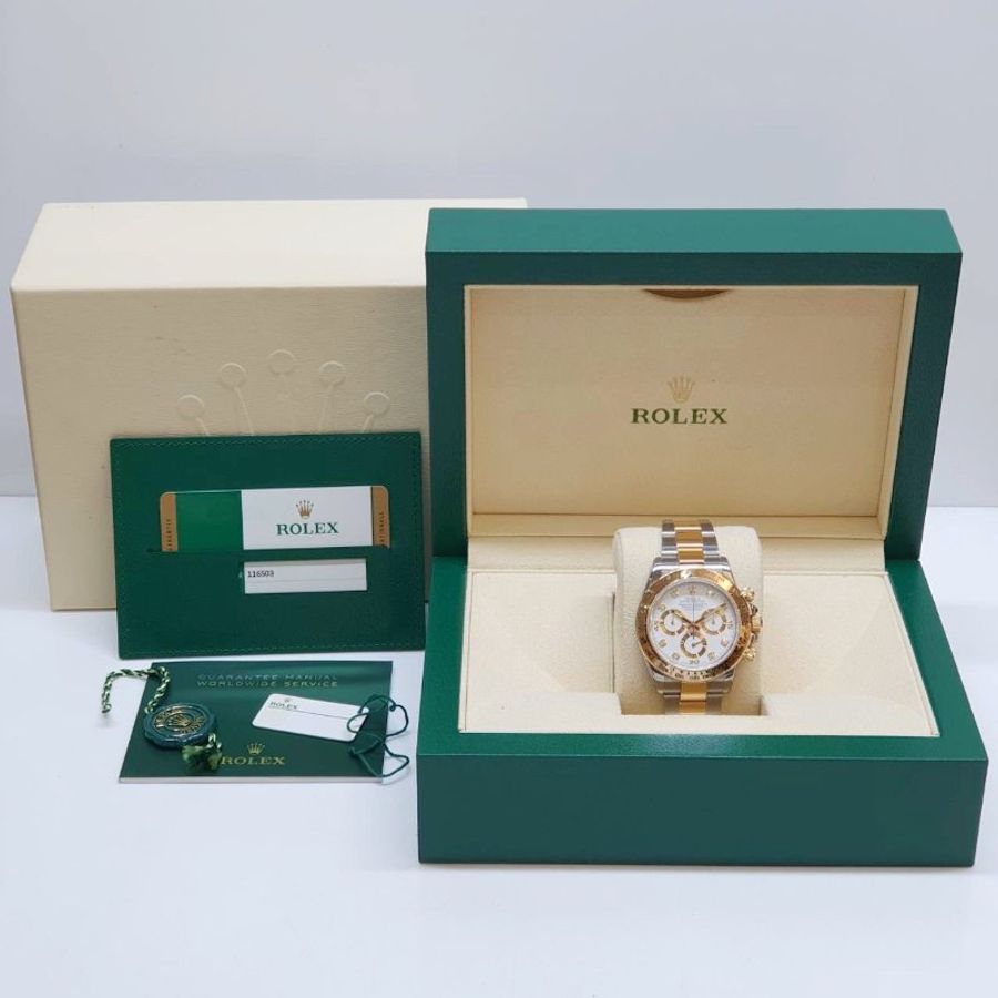【大眾名錶】ROLEX 勞力士116503 Daytona 2016/11全配件 市場罕見半金迪通拿 白色8鑽面盤 大眾名錶B1480-9