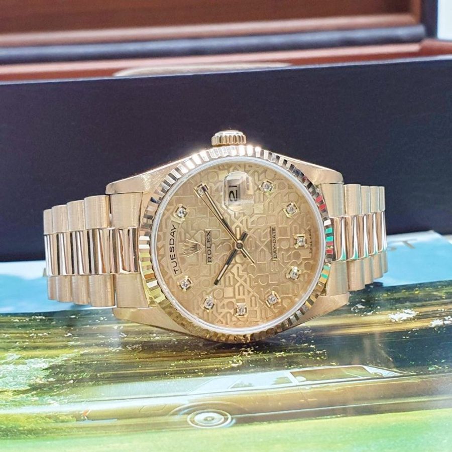 【大眾名錶】ROLEX 勞力士 18238 Day-Date 18K蠔式 新包台 金色十鑽紀念面盤 大眾名錶G370-2