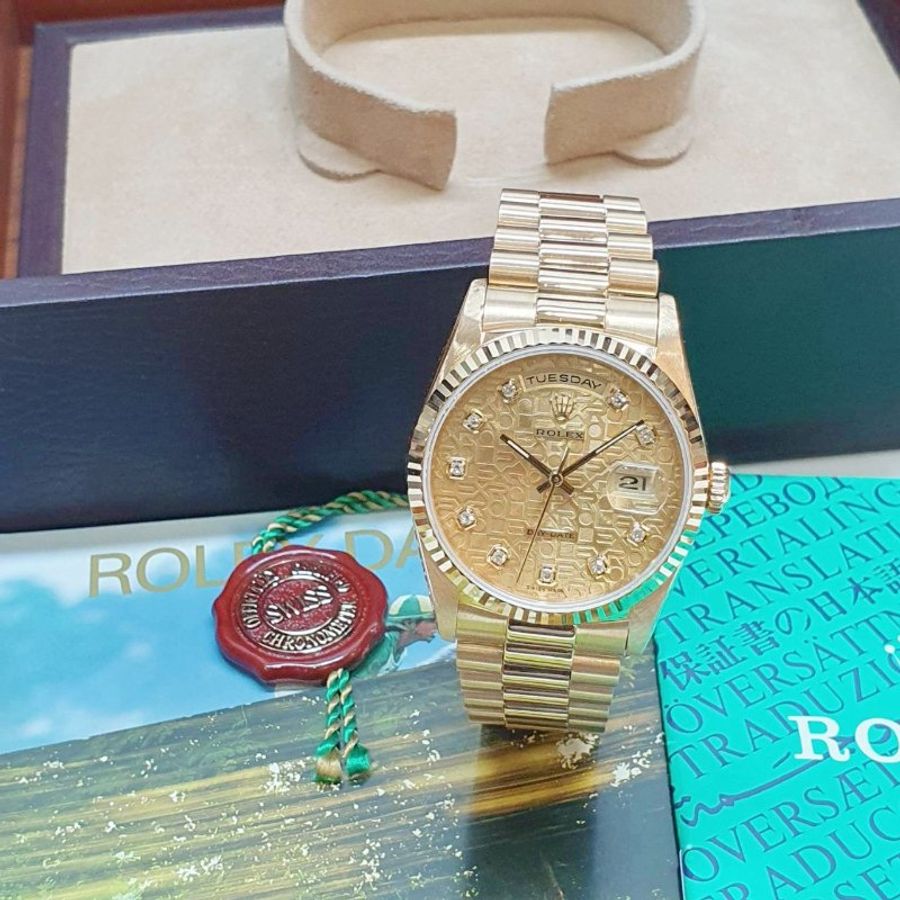 【大眾名錶】ROLEX 勞力士 18238 Day-Date 18K蠔式 新包台 金色十鑽紀念面盤 大眾名錶G370-3