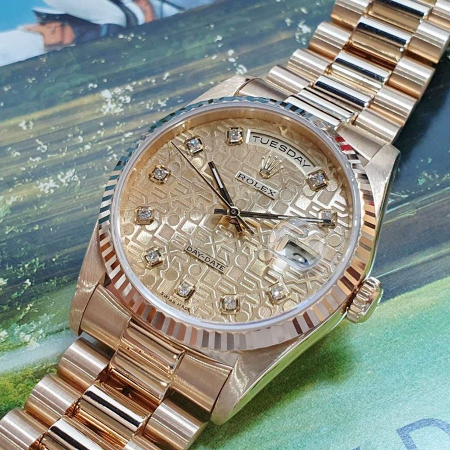 【大眾名錶】ROLEX 勞力士 18238 Day-Date 18K蠔式 新包台 金色十鑽紀念面盤 大眾名錶G370-5