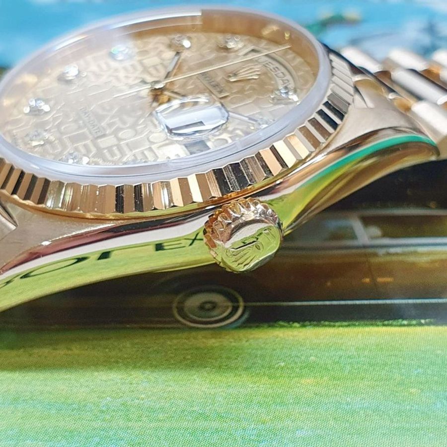 【大眾名錶】ROLEX 勞力士 18238 Day-Date 18K蠔式 新包台 金色十鑽紀念面盤 大眾名錶G370-8