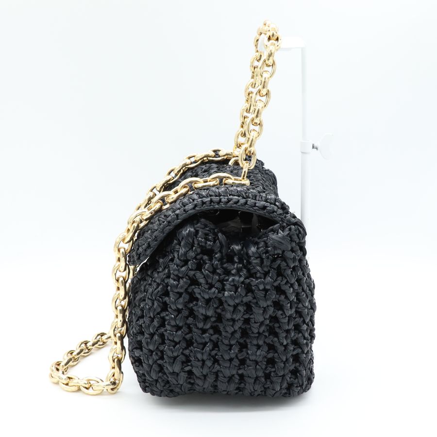 Ermanno Scervino 義大利高奢 黑色手工感編織包 復古 金屬雙鏈條 翻蓋 肩背包 腋下包-3