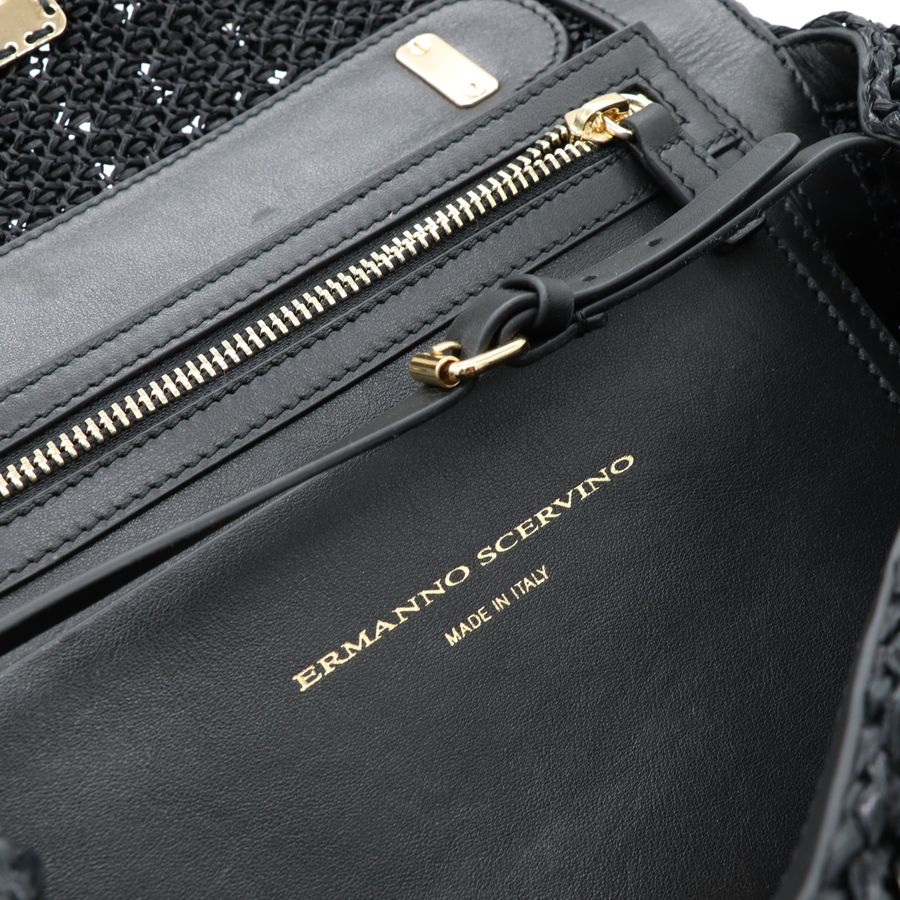 Ermanno Scervino 義大利高奢 黑色手工感編織包 復古 金屬雙鏈條 翻蓋 肩背包 腋下包-9