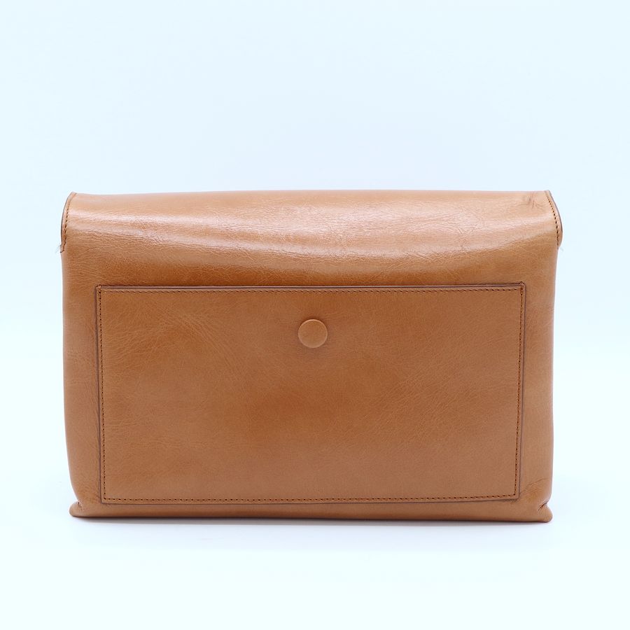 Tod's 義大利工藝 復古焦糖棕 光澤牛皮 翻蓋雙層 兩用斜背/側背郵差包-3