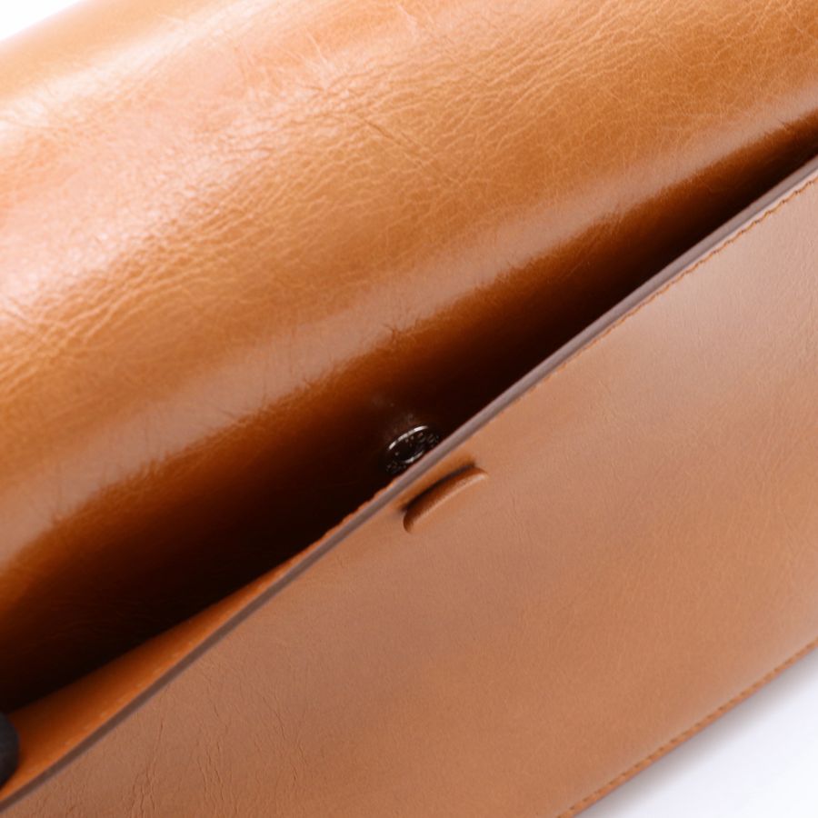 Tod's 義大利工藝 復古焦糖棕 光澤牛皮 翻蓋雙層 兩用斜背/側背郵差包-16