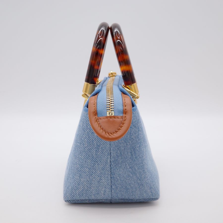 (近新閒置♥️未使用)Fendi 芬迪 丹寧牛仔 Nano 亞克力玳瑁色手柄 手提包 斜挎包-3