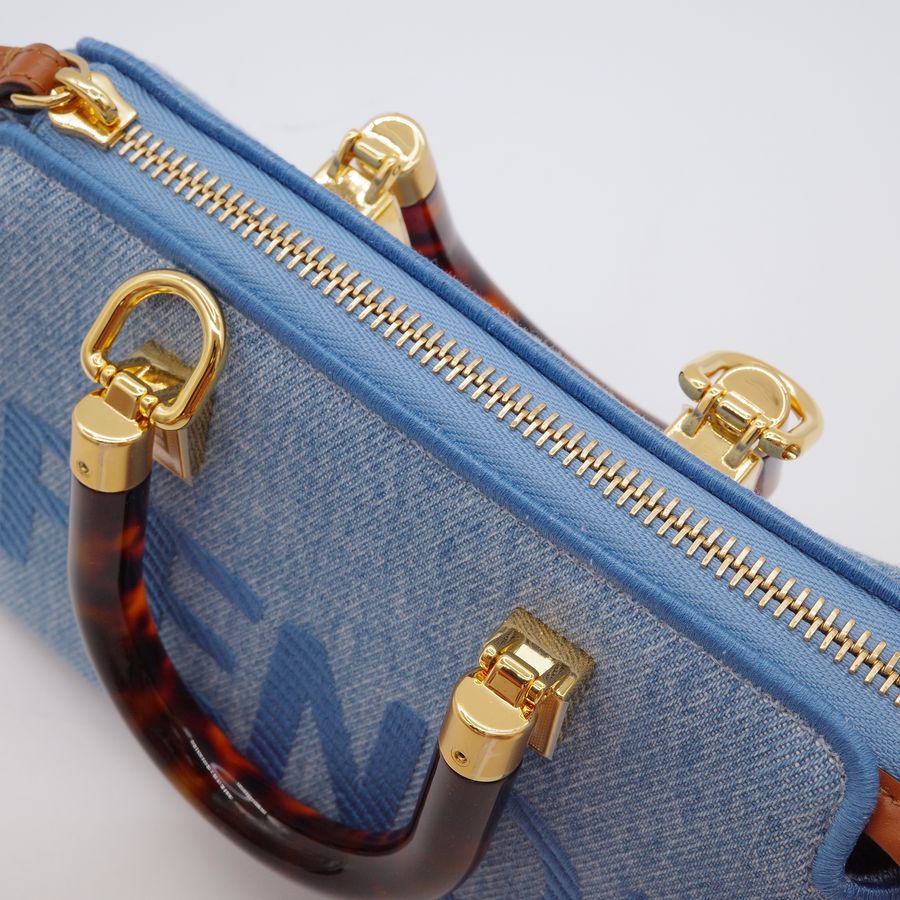 (近新閒置♥️未使用)Fendi 芬迪 丹寧牛仔 Nano 亞克力玳瑁色手柄 手提包 斜挎包-7