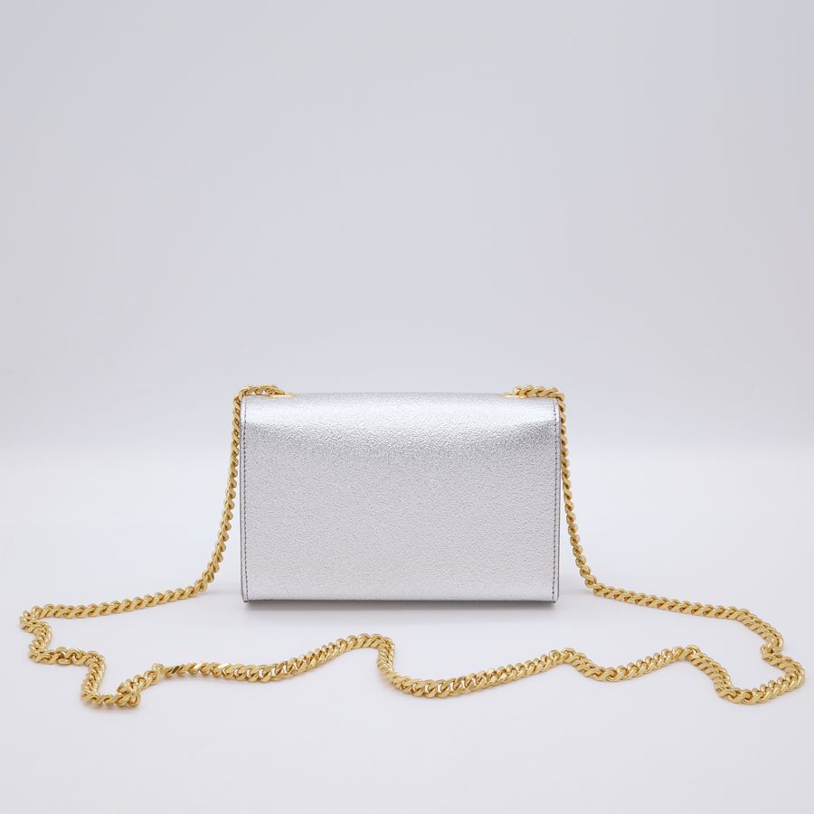Saint Laurent 聖羅蘭 YSL Kate 小型 銀色亮面皮革 金釦 鏈條包 斜挎包-2