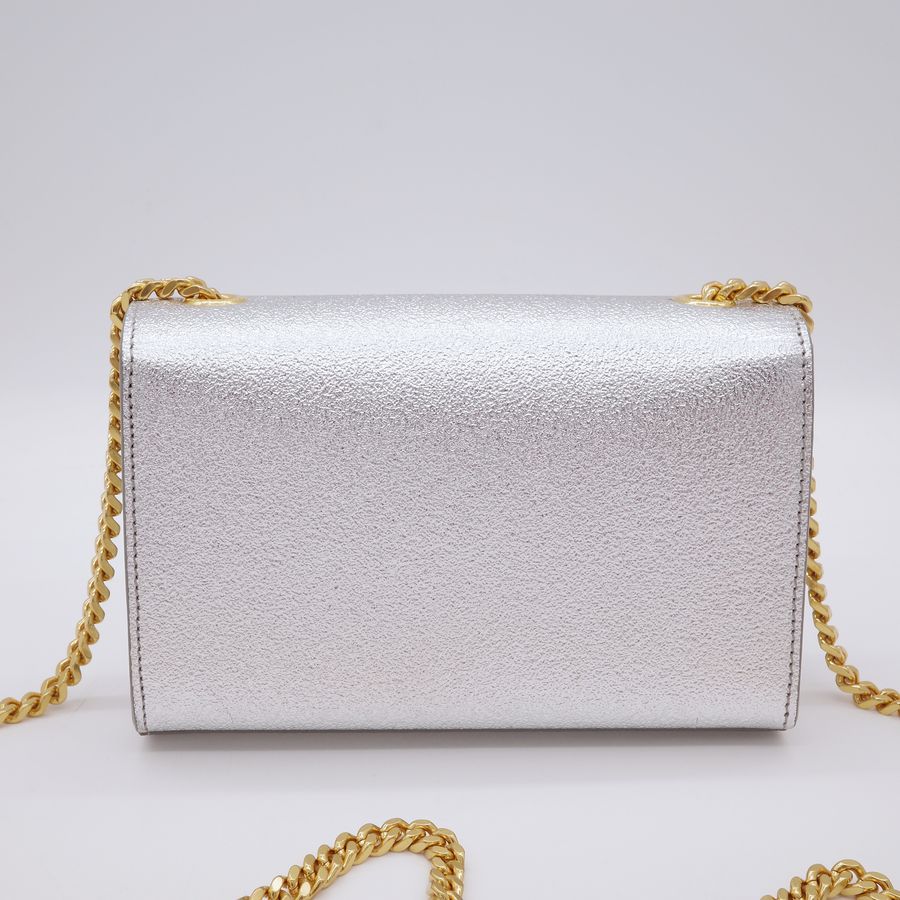 Saint Laurent 聖羅蘭 YSL Kate 小型 銀色亮面皮革 金釦 鏈條包 斜挎包-3