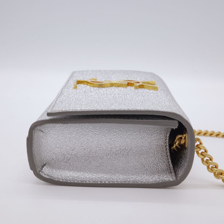 Saint Laurent 聖羅蘭 YSL Kate 小型 銀色亮面皮革 金釦 鏈條包 斜挎包-7