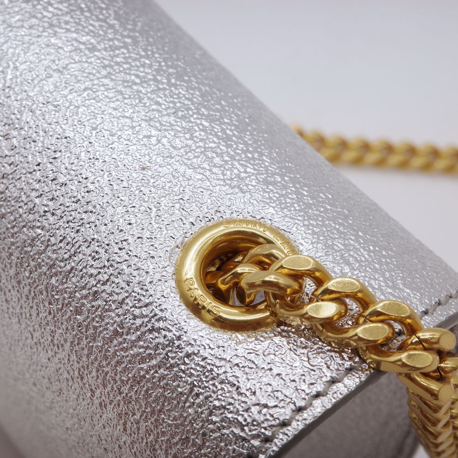 Saint Laurent 聖羅蘭 YSL Kate 小型 銀色亮面皮革 金釦 鏈條包 斜挎包-8