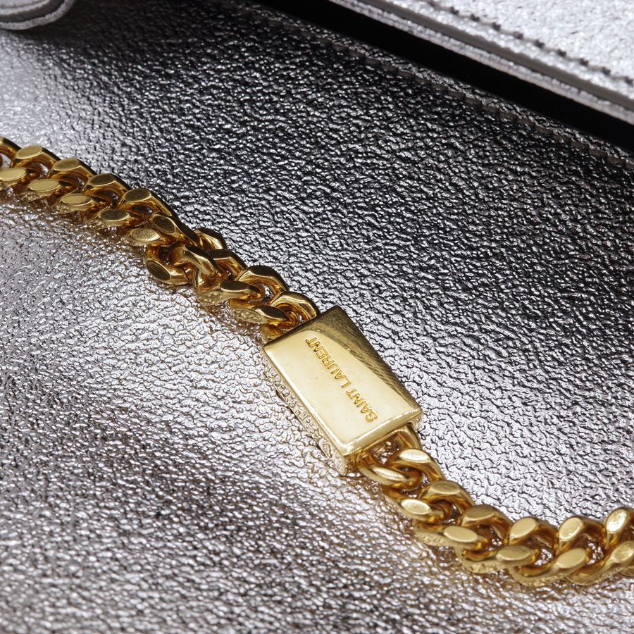 Saint Laurent 聖羅蘭 YSL Kate 小型 銀色亮面皮革 金釦 鏈條包 斜挎包-10
