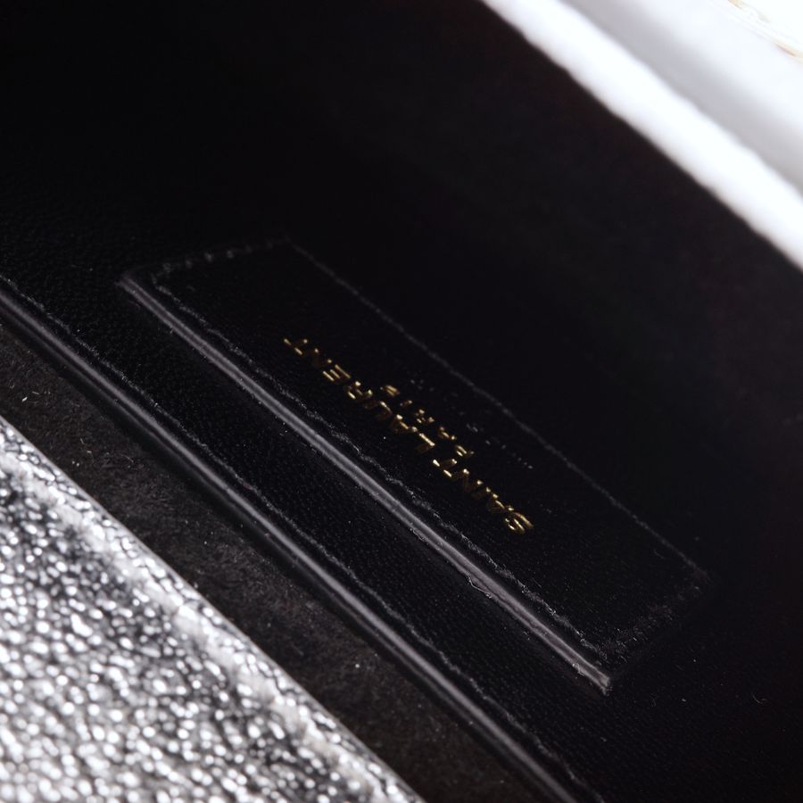 Saint Laurent 聖羅蘭 YSL Kate 小型 銀色亮面皮革 金釦 鏈條包 斜挎包-11