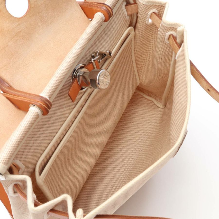 HERMES Ailebag PM 米色 自然色 2WAY 手提包 Vache 皮革 Hunter Vache 皮革 Hunter / Toile H 米色 棕色 二手-2